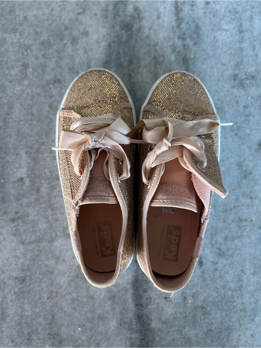 Keds Kids Pink Gold Glitter Ribbon Lace Sneakers Size 10